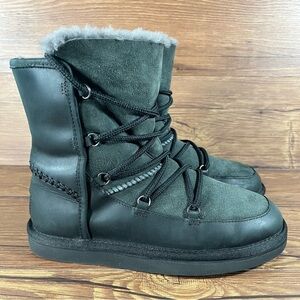 UGG Lodge Black Suede Lace Up Winter Boots Women’s Size 6 Shoes